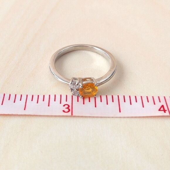 Fire Opal & Zircon Ring In Platinum Over Sterling - Picture 7 of 9